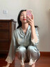 JIOESC高級感冰絲睡衣女夏款薄款家居服2025年新款少女休閑可外穿兩件套 灰藍色 長款 L [建議100-120斤] 曬單實拍圖