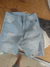 定原乞丐破洞牛仔短褲男夏季ins韓版水洗毛邊直筒休閑中褲五分褲子男 淺藍色 L【建議110-130斤】 曬單實(shí)拍圖