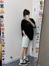 涉影美式短褲男夏季拼接休閑五分褲寬松運動(dòng)籃球中褲青少年情侶沙灘褲 灰白色 XL （120-140斤） 曬單實(shí)拍圖