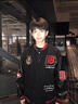 尡韻美式棒球服外套男2025秋冬新款情侶寬松皮袖子刺繡夾克休閑風(fēng)衣服 黑色 XL 曬單實(shí)拍圖