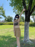 斤慕卡其色工裝短褲女夏薄款2025高腰外穿小個子闊腿褲寬松休閑三分褲 卡其色 M碼 曬單實拍圖