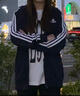 阿迪達斯 （adidas）經(jīng)典三道杠 外套 運動(dòng)服立領(lǐng) 夾克 衛衣 男女 GK9033（連帽款)深藍色 M 曬單實(shí)拍圖