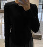 設計款魚(yú)尾打底衫女秋冬磨毛加厚保暖打底衣女式T恤長(cháng)袖打底上衣 黑色 均碼 （80-140斤 曬單實(shí)拍圖