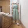 沐霓掛脖無袖連衣裙子女夏季2025年新款吊帶背心裙高級(jí)感藍(lán)色仙女長(zhǎng)裙 豆綠色【口袋款】 S (建議40-45kg) 曬單實(shí)拍圖
