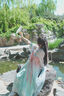 妃秀蝶漢服女新中式女裝裙中國風(fēng)女裝【春海棠】唐裝夏季仙氣飄飄 藍(lán)色袖口上衣+藍(lán)粉色下裙+披帛 M 曬單實拍圖
