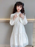 皮爾卡丹（pierre cardin）童裝女童連衣裙秋季2025新款春秋裝兒童公主裙中大童中式珍珠裙子 春秋款米白色aggskqm 120 曬單實(shí)拍圖