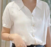 歐貝汐襯衫上衣女夏裝新款短袖V領(lǐng)雪紡衫小眾氣質(zhì)職業(yè)裝 白色 L 曬單實(shí)拍圖