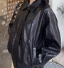 太平鳥(niǎo)黑色仿手搓油蠟皮PU皮衣外套女2025春裝新款時(shí)尚寬松夾克 黑色 S 155 曬單實(shí)拍圖
