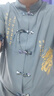 夏季男士中國風唐裝冰絲青年大碼短袖襯衫套裝漢服刺繡復古兩件套 深灰色(上衣+褲子）冰絲 2XL(140-160)斤 曬單實拍圖