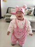 甜苗苗寶寶背帶連體爬行服罩衣嬰兒一體連身秋冬防水防臟學(xué)步爬爬服哈衣 兒童連體罩衣【粉色小兔】背帶款 90cm 【建議70-85cm】可套棉衣 曬單實(shí)拍圖