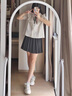 素織錦學(xué)院風(fēng)百褶裙套裝裙子女夏季日系短袖襯衫小個(gè)子短裙半身裙兩件套 短袖荷葉邊條紋襯衫+百褶裙 均碼 曬單實(shí)拍圖