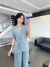 法貝莎品牌西裝外套套裝女夏季含亞麻休閑通勤輕職場(chǎng)闊腿褲兩件套 灰藍(lán)色 M 100斤-115斤 曬單實(shí)拍圖