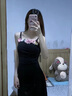 J-the重工V領立體花朵吊帶連衣裙女夏2025年新款設計感純欲甜辣風短裙 黑色 S 曬單實拍圖