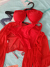 妙奕嘉性感分體泳衣女游泳衣比基尼2025新款爆款遮肚顯瘦海邊穿搭長(cháng)袖 紅色性感度假泳衣四件套 均碼 【建議80-110斤】 曬單實(shí)拍圖