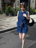 FSHE夏季女裝套裝新款韓系小個子女裝減齡時尚松緊腰短褲兩件牛仔套裝 深藍(lán)色 S 建議80-100斤 曬單實拍圖