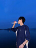 頂峰保羅（Dingfengbaoluo）美式速干長袖男寬松防曬印花撞色運動感百搭T恤DH26黯夜藍XL 曬單實拍圖