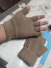 新款男士冬季手套防寒保暖兩用騎行學(xué)生韓版半指翻蓋提花手套 卡其色 均碼 曬單實(shí)拍圖