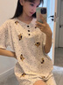 另約韓版ins風純棉睡衣女夏季新款短袖短褲斑點狗狗可外穿家居服套裝 E118 波點小狗 L 曬單實拍圖