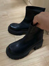 環(huán)球厚底馬丁靴女款2026春季新款增高靴子女時(shí)尚休閑皮面短靴 黑色 36 曬單實(shí)拍圖