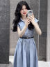 紫蒙連衣裙夏季2025新款法式長裙學(xué)生少女小個子高中初中女生襯衫裙子 藍(lán)色 均碼 (可備注碼數(shù)) 曬單實拍圖