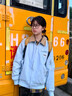 哈魯迪美式翻領(lǐng)外套女2025年秋季新款寬松復古秋冬穿搭撞色棒球服夾克潮 天藍色 S （80-100斤） 曬單實(shí)拍圖