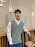 POUM男裝2025新款假兩件針織衫春秋季襯衫男休閑襯衣情侶長袖外套 LYZXF-M011綠色 XL 【建議120-140斤】 曬單實(shí)拍圖