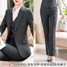皮爾卡丹（pierre cardin）西裝套裝女教師面試職業(yè)正裝裙高端酒店工作服文員大碼胖MM 4件 灰色西裝+馬甲+褲子+白色襯衫 4XL 曬單實(shí)拍圖