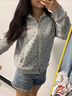 斤慕 美式復(fù)古碎花連帽衛(wèi)衣外套女春秋新款秋冬加絨加厚開衫棒球服 碎花連帽外套【M】灰色 曬單實(shí)拍圖