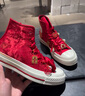 匡威（Converse）1970s桂花石榴滿印刺繡緞面帆布鞋 A12777C 37  曬單實拍圖