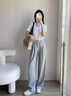 Jret夏秋新款灰色運動褲女闊腿直筒拖地褲子女休閑寬松抽繩美式衛(wèi)褲女 灰色  常規(guī) L 建議113/125斤 曬單實拍圖