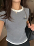 Teenie Weenie小熊短袖T恤女2025年夏季新款華夫格田園風時尚條紋T恤上衣女 藍色 L 曬單實拍圖