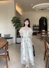 香影一字領(lǐng)露肩連衣裙女2025夏新款泡泡袖荷葉邊度假風(fēng)海邊沙灘裙 銀牡丹色 S 155/80A/85-95斤 曬單實拍圖