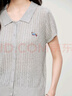 百家好（Basic House）Basic House/百家好polo領短袖細麻花小狗刺繡單排扣亞麻針織衫女 灰色 M 曬單實拍圖