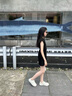 妍雨若女童夏季連衣裙兒童新款法式裙子氣質(zhì)小黑裙女寶寶褶皺洋氣A字裙 黑色 100 曬單實拍圖