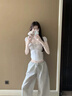 LDBE辣妹純欲風(fēng)方領(lǐng)系帶短袖t恤女夏季修身顯瘦設(shè)計(jì)感獨(dú)特漂亮上衣服 白色 M 【90-110斤】 曬單實(shí)拍圖