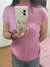科蒙.博卡2025春夏桑蠶絲新款針織衫女修身氣質(zhì)t恤純色短款薄上衣 玫紅色 XL 曬單實拍圖