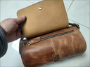 復古瘋馬皮男包潮牛皮機車(chē)包枕頭圓筒包男士真皮休閑單肩包斜挎包 棕色 曬單實(shí)拍圖