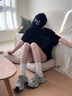 Cmxvz Kabot運動休閑鞋女士2025新款夏季網(wǎng)面休閑運動鞋港風厚底增高老爹鞋 灰藍色 單層 38 曬單實拍圖