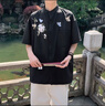 Homlean新中式襯衫夏季男薄款中國風(fēng)短袖冰絲立領(lǐng)時尚中山裝HK60黑色L 曬單實拍圖