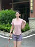 徽格兒速干運(yùn)動(dòng)套裝女后口袋放手機(jī)夏季款透氣戶外馬拉松跑步訓(xùn)練服短袖 灰粉兩件套(灰咖紫褲) M 曬單實(shí)拍圖