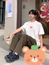 安初夏美式純棉字母刺繡短袖t恤男2025夏季高街圓領(lǐng)上衣休閑百搭情侶裝 白灰色【重工刺繡】 高質(zhì)量 L 建議100-120斤 曬單實拍圖