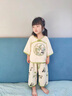 G.duck小黃鴨女童純棉紗布睡衣秋季兒童薄款家居服套裝寶寶空調服夏季 綠色 110 cm 曬單實(shí)拍圖