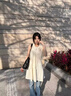 微光里2025春夏新款法式桔梗無袖掛脖吊帶裙女小個子海邊度假甜美公主裙 側(cè)掛脖娃娃裙杏色M碼80-100斤 曬單實拍圖