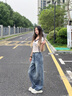 衣品天成高端復(fù)古牛仔褲女2025夏季薄款高腰寬松休閑闊腿褲拖地彎刀褲子女 曬單實拍圖