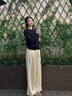 茯見2025新款女裝垂感山本褲夏季小個子高腰女褲西裝休閑褲闊腿褲子女 米白色 L 曬單實拍圖