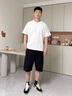 NYING美式亨利領(lǐng)短袖t恤男25夏季新款潮牌V領(lǐng)重磅體恤寬松五分袖上衣服 黑色 XL （120-140斤） 曬單實(shí)拍圖
