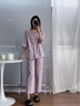 允織梭織棉紗布睡衣女純棉春秋季七分袖夏天薄款中年媽媽女士家居服套 1231-豆沙紫 2XL (175) ：建議140-160斤穿著(zhù) 曬單實(shí)拍圖