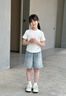 真維斯女童套裝夏季兒童短袖牛仔短褲薄款夏裝女孩可愛(ài)兩件套時(shí)尚童裝 深紫 長(cháng)四格洛米+淺藍 130 曬單實(shí)拍圖