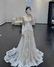 勤馳新品法式輕婚紗禮服新娘主紗小個(gè)子高級(jí)質(zhì)感抹胸旅拍出門(mén)紗夏 小拖尾婚紗 M 均碼 曬單實(shí)拍圖