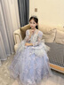 姣霓（joli）兒童晚禮服裙輕奢小眾高端公主裙主持人演出服鋼琴演奏高級感秋冬 藍色長(cháng)袖 140 曬單實(shí)拍圖